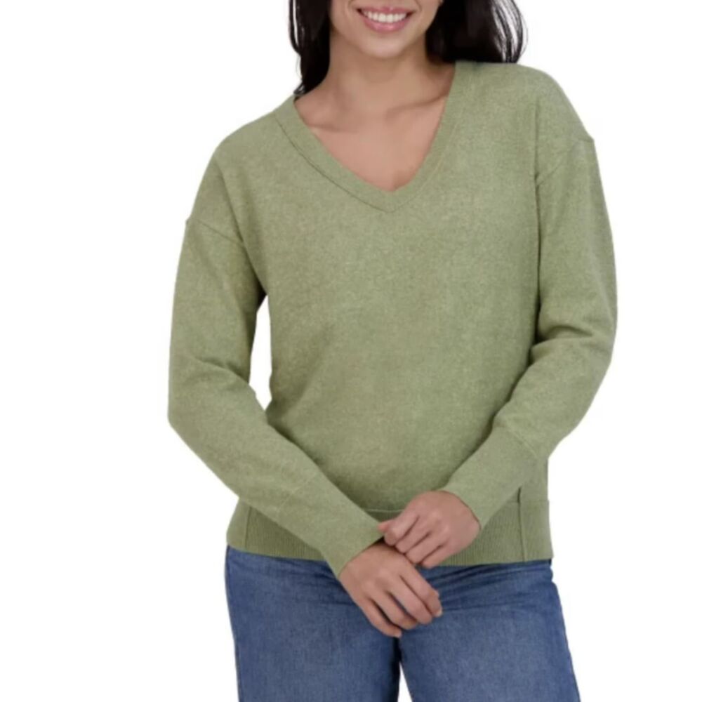 Lucky Brand V-Neck Knit Sweater Green Size Medium